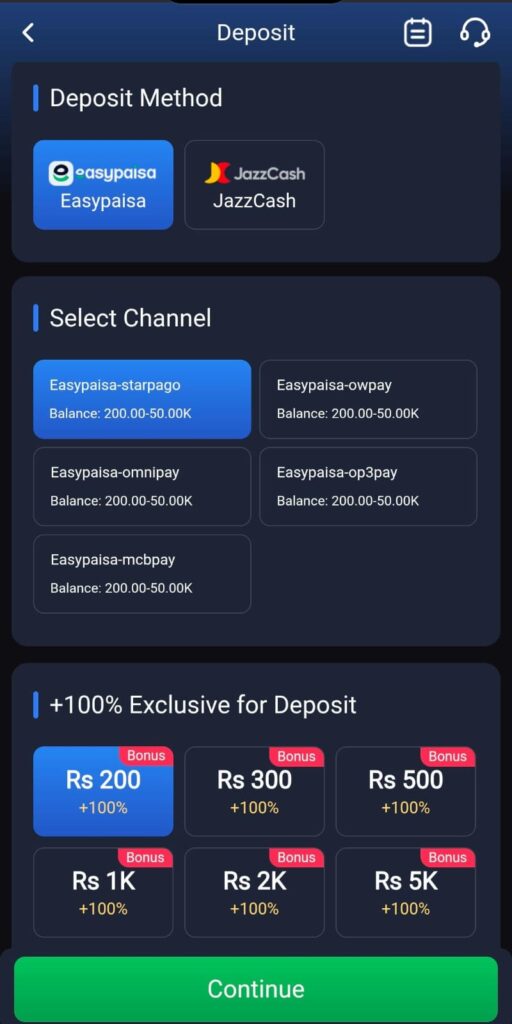 LG789 Game deposit page with EasyPaisa