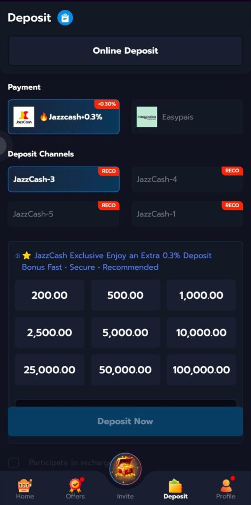 67UU Game deposit and payment methods