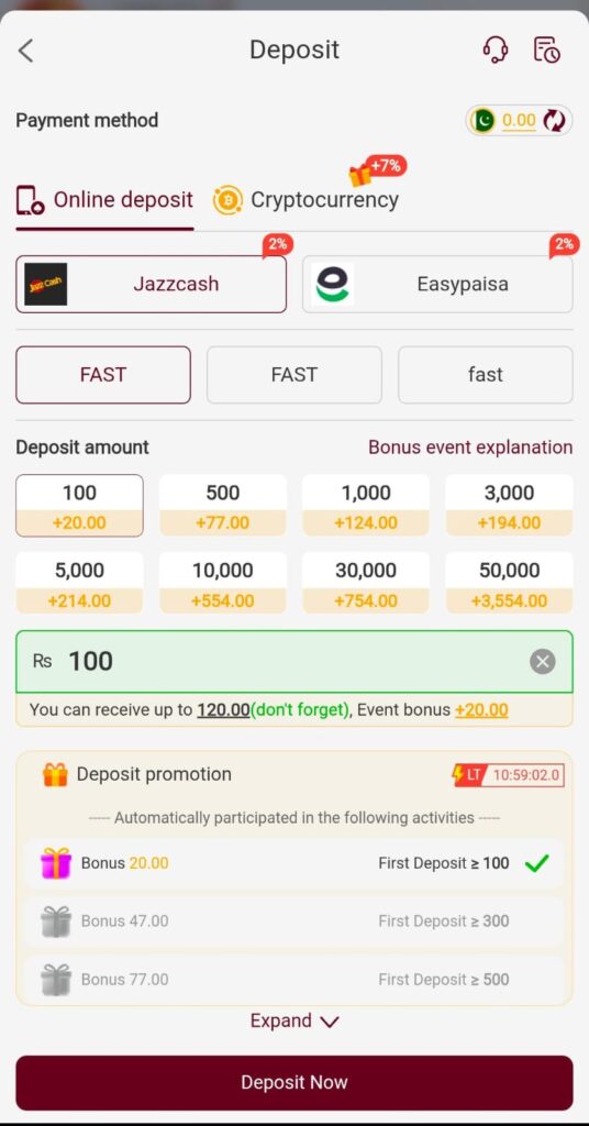 Luckpub Game deposit and payment methods