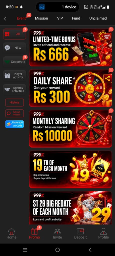 999SX Game promotion and rewards