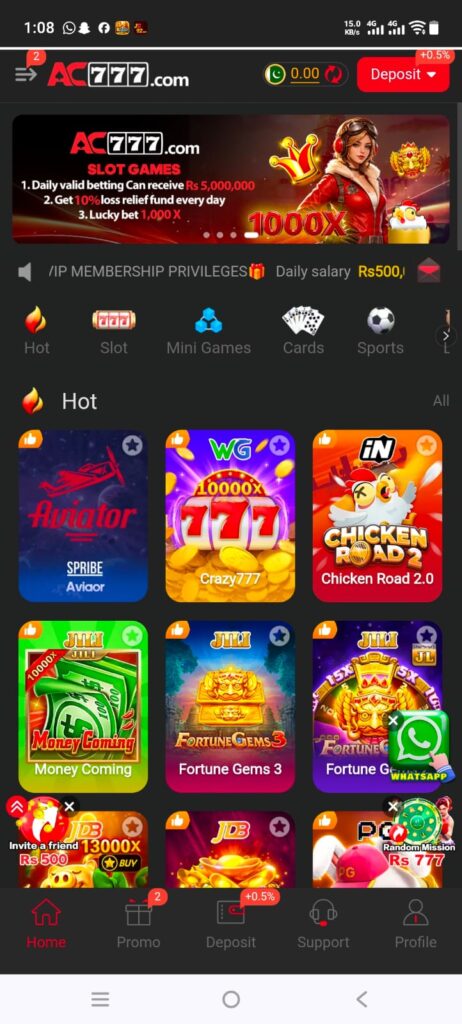 AC777 Game home page interface